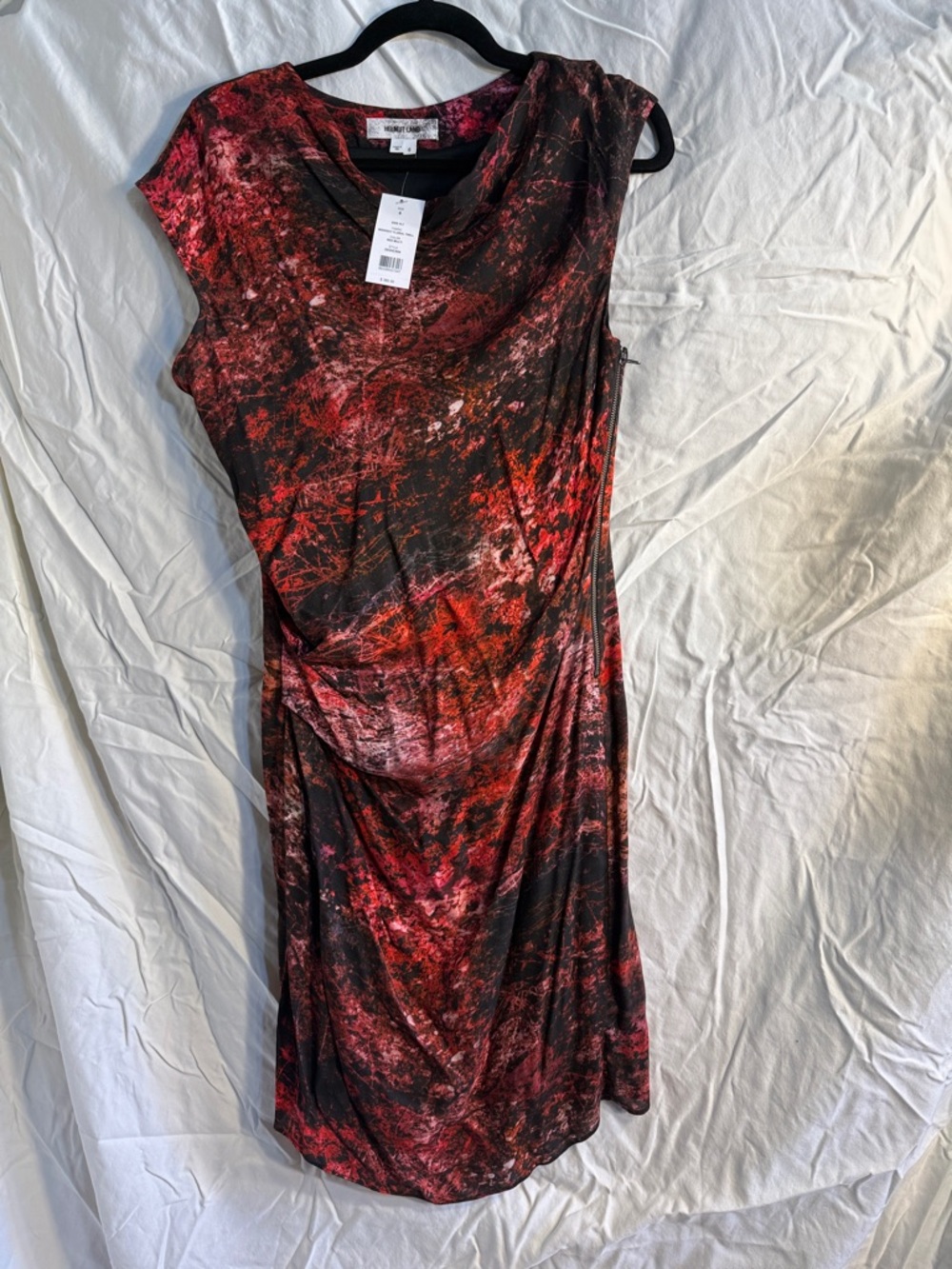 Red and Black Helmut Lang ruched Dress - midnight floral twill